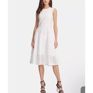 DKNY Womens White Cotton Eyelet-Lace Dress Size 16